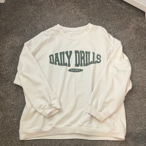 Daily Drills Cream and Green Crewneck